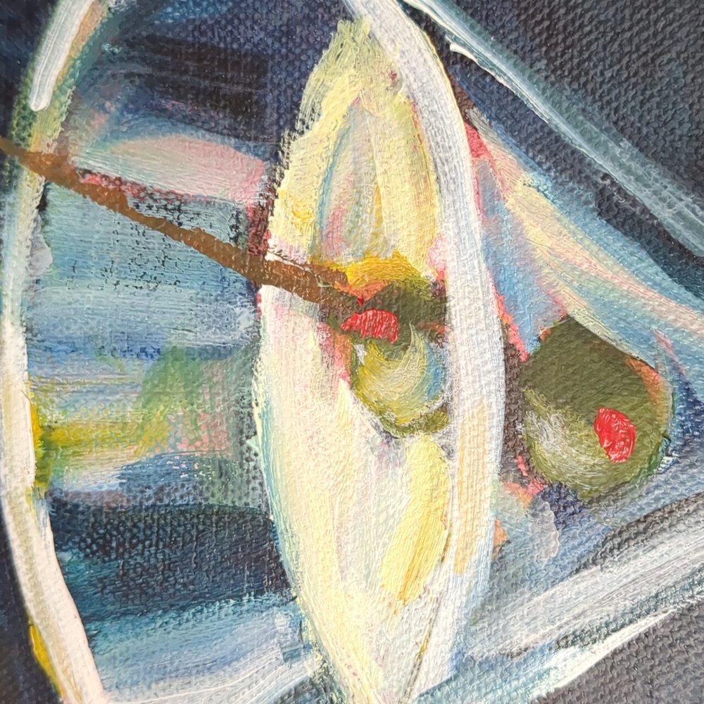 New Painting Abstract Martini Glasses Still Life Original Acrylic Signed Canvas - Picture 9 of 12